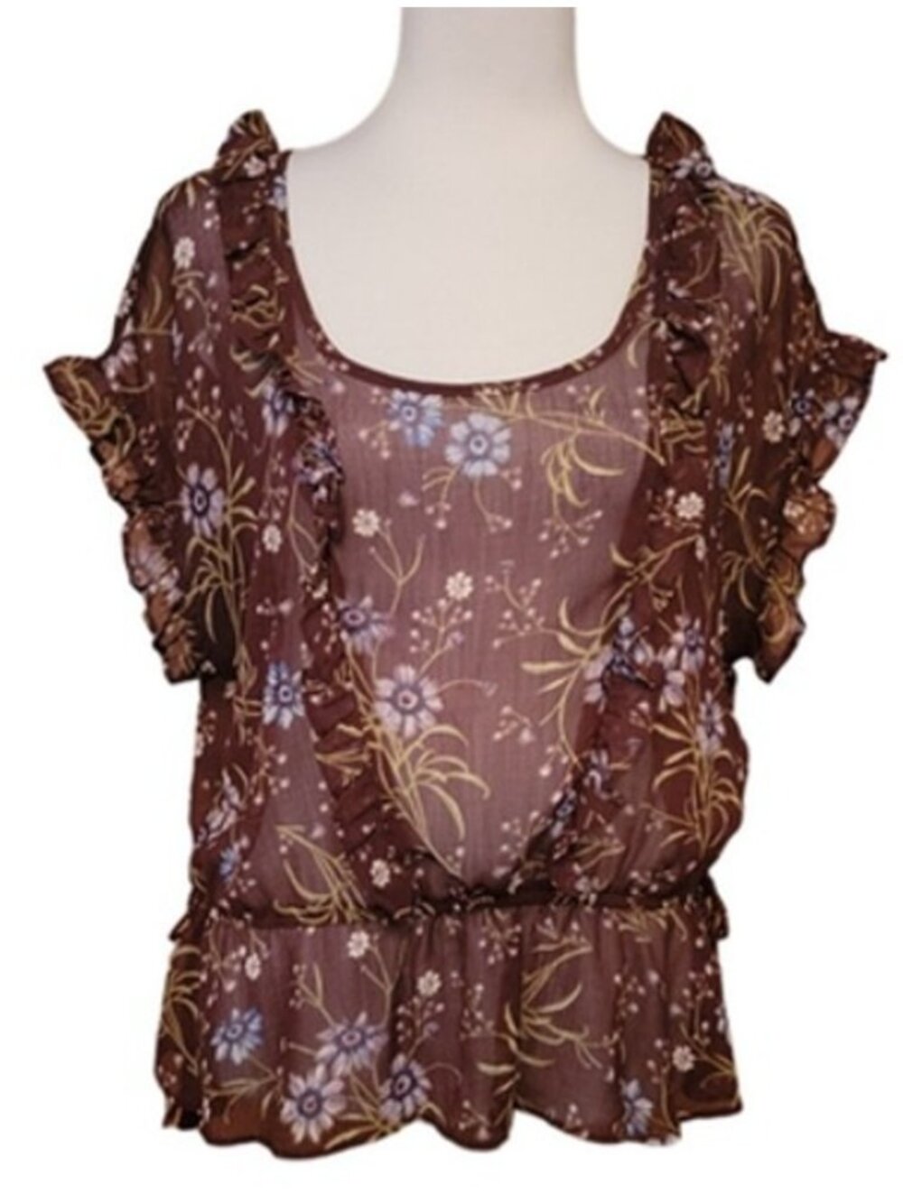 Floral Ruffle Sheer Top Womens Size M Fairy Boho Ethereal Dainty